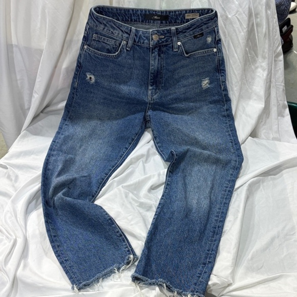 Mavi Viola high rise slim straight raw hem distressed 5 pocket jeans 25